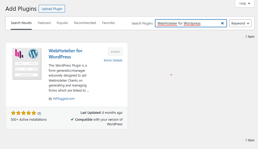 Search WebHotelier for WordPress