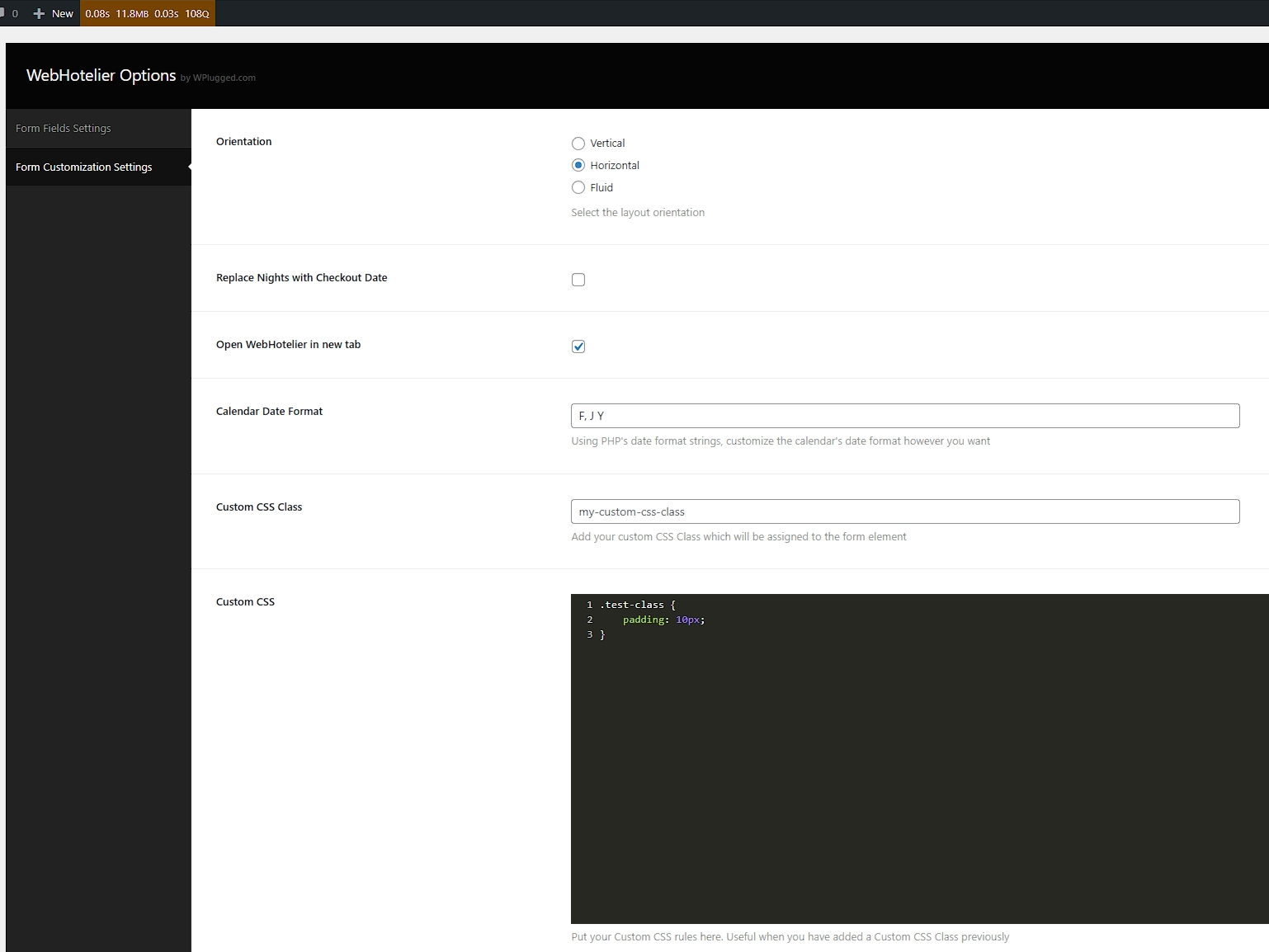 Form Customization Settings